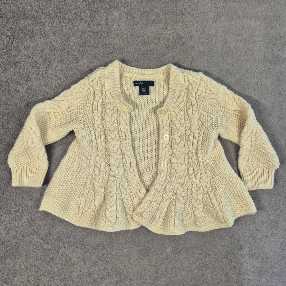 Baby‎ Gap Girls 6-12M Cream Cable Knit Peplum Cardigan Sweater French Vanilla